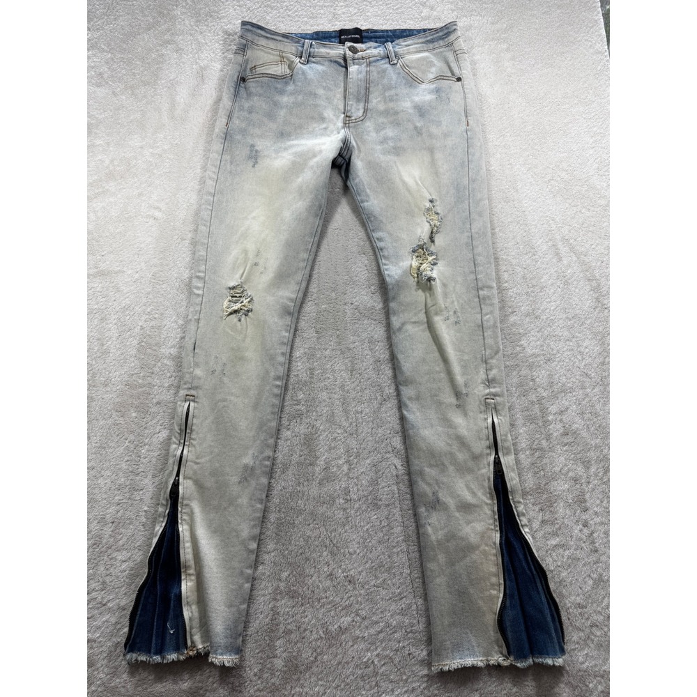 Rockstar Original Mens Distressed Zipper Ankle Light Blue Jeans 34‎ Meas: 34x35